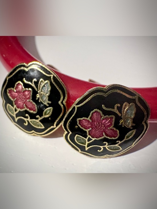 Jewelry - Black and Red Cloisonné Clip-On Earrings